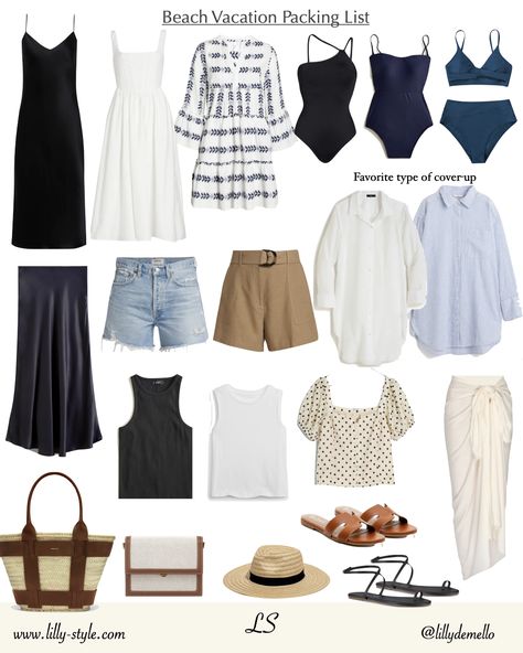 5 Days Beach Vacation Packing, Elegant Summer Beach Outfits, Summer Packing List 1 Week Beach, Beach Weekend Capsule Wardrobe, 4 Day Beach Vacation Outfits, Beach Vacation Outfits Capsule, Minimalist Vacation Packing, Clothes For Summer Vacation, Minimalist Packing For Beach Vacation