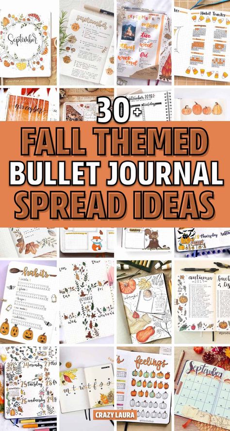 Check out the 30+ best ullet journal spread examples and theme ideas for Fall / Autumn #bulletjournal #bujospread #bujoideas Journal Types Ideas, Fall Bulletin Journal Ideas, Autumn Bujo Ideas, Fall Journal Ideas Aesthetic, Bujo Autumn Theme, Fall Planner Ideas, Bujo Goals Page Layout, Autumn Journal Page, Fall Bujo Theme