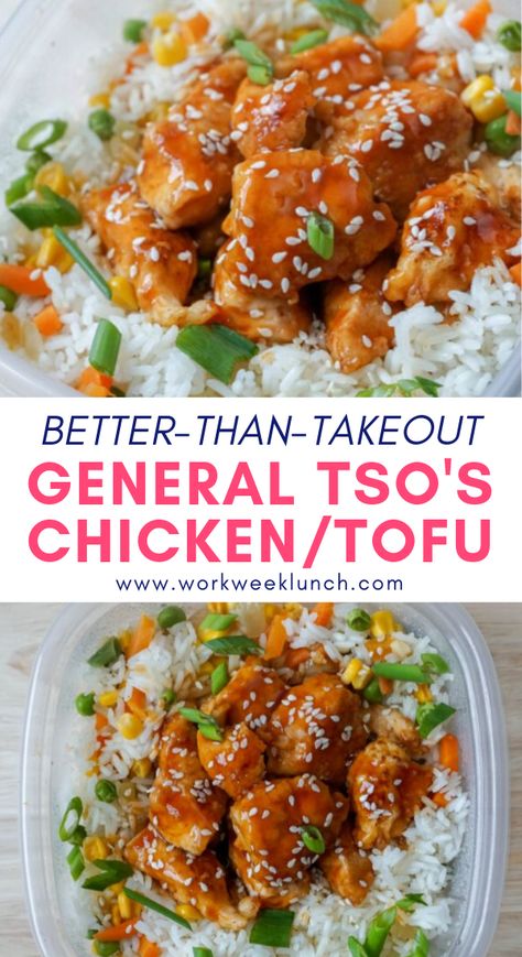 Tofu And Chicken Recipe, Chicken And Tofu Recipes, Chicken Lunch Ideas, General Tsos Chicken, General Tso's Chicken Recipe, Easy Tofu, Tofu Recipes Healthy, Healthy Weekly Meal Plan, Chicken Dinner Ideas