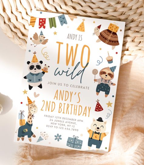 Celebrate your Little One’s Second Birthday with this Two Wild Party Animal Birthday Invitation. This Template is an Instant Digital Download Editable in Canva. Animal Theme 2nd Birthday Party, Animal Invitation, Safari Wild One, Party Animals Birthday, Animals Birthday Invitation, Printable Christmas Decorations, Wild Birthday Party, Animal Birthday Invitation, Wild Party