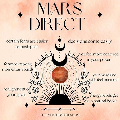 Forever Conscious on Instagram: "Mars gets ready to station direct tomorrow after being retrograde since October 30. Mars retrograde can create some sluggish energy. As it was retrograde in gemini, we may have also felt mentally sluggish and found it harder to be decisive. With Mars moving direct, it will be easier for us to make decisions and find our motivation to move forward with things. Mars will take till March to get back to its former strength but we should feel some forward moment Mars Retrograde, Wiccan Spell Book, Wiccan Spells, To Move Forward, As It Was, Astrology Zodiac, Move Forward, Spell Book, Energy Level