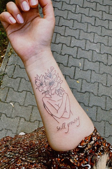 #tattoo #tattooideas #tattoosforwomen #tattoofloral #tattootext Dont Rush Your Growth Its A Natural Process Tattoo, Self Growing Tattoo, Growth And Healing Tattoo Ideas, Grow Your Mind Tattoo, Never Stop Growing Tattoo, Tattoo Showing Growth, Watering Myself Tattoo, Daring Greatly Tattoo, Tattoos Signifying Growth