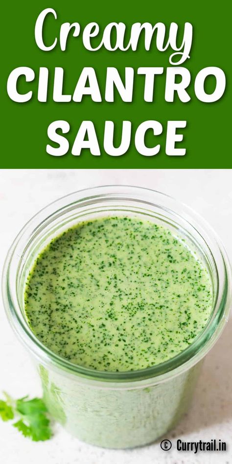 It takes just 5 minutes to make this creamy cilantro sauce. Staying true to it’s name, this green sauce has big flavors of cilantro. A magical green sauce that screams summer and you can use it on – EVERYTHING! Literally everything. #cilantrosauce #creamycilantrosauce #creamysauce #saucefortacos #cilatrosaucerecipe #sauceforchicken #steaksauce #sauceforgrilledfish #lime #jalapenos #spicycilantrosauce Chimmi Churri Sauce Cilantro, Vietnamese Cilantro Sauce, Cilantro Pasta Sauce, Indian Cilantro Sauce, Empanada Sauce Cilantro, Jalapeño Cilantro Sauce, Cilantro Recipes Ideas, Cilantro Uses, Cilantro Jalapeno Sauce