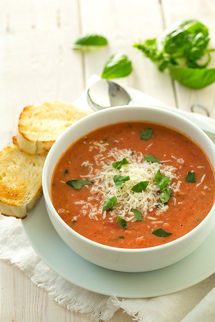 Creamy Tomato Basil Soup with Roasted Garlic and Asiago Cheese | Cooking Classy Vitamix Soup Recipes, Vitamix Soup, Tomato Basil Bisque, Creamy Tomato Basil Soup, Basil Soup, Tomato Basil Soup, Asiago Cheese, Tomato Soup Recipes, Savory Soups