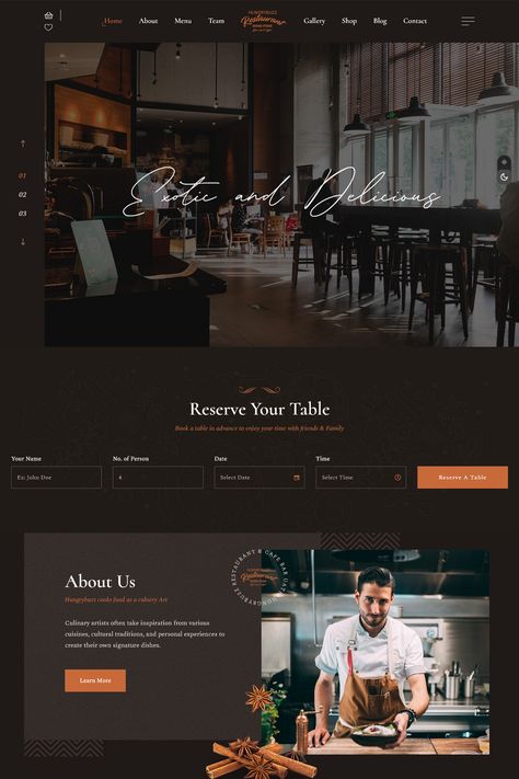 Hungrybuzz is WordPress Theme for Restaurant, Cafe, Seafood, Bakery, Bar, Catering, Food business and for personal Chef portfolio website. It is designed with Unique and clean & modern Look. Catering Website Design Inspiration, Restaurants Website Design, Italian Restaurant Website, Catering Website Design, Chef Portfolio, Restaurant Website Design Inspiration, Bar Website Design, Theme For Restaurant, Catering Website