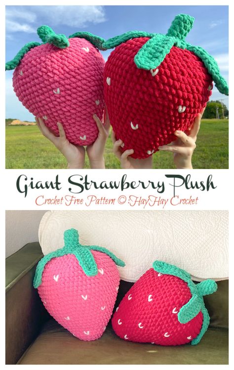 3d Strawberry Crochet, Crochet Giant Strawberry Pattern Free, Big Mushroom Pillow Crochet, Jumbo Strawberry Crochet Pattern, Giant Plush Crochet, Big Crochet Strawberry, Crochet Strawberry Plush Pattern Free, Crochet Giant Strawberry, Big Strawberry Crochet Pattern