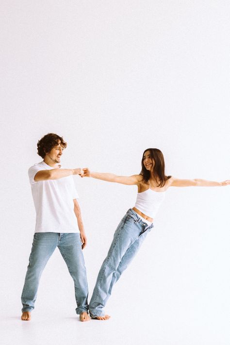 Couple Models Photoshoot, Couple Fashion Poses, White Shirt Blue Jeans Couple Photoshoot, Couple Model Photoshoot, Denim Couple Photoshoot, Couple Poses Studio, Couple Editorial, Fashion Editorial Couple, Editorial Couple