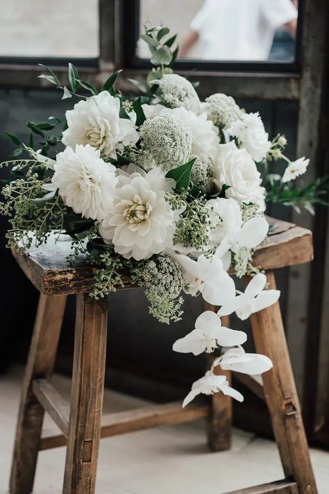 White Dahlia Bouquet, White Wedding Flowers Centerpieces, White Orchid Bouquet, Dahlia Wedding Bouquets, White Bridal Flowers, Christmas Wedding Flowers, Stones Of The Yarra Valley, Orchid Bouquet Wedding, Yarra Valley Wedding