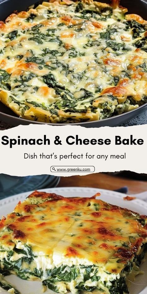 Spinach and Cheese Bake Ingredients: Spinach: 500g, washed and chopped Olive oil: 2 tbsp Red onion: 1, finely chopped Garlic: 2 cloves, minced Eggs: 3, beaten Milk: 120ml Flour: 150g Greek feta: 200g, crumbled Mozzarella: 100g, grated Fresh parsley: chopped Salt and pepper: to taste Optional: chili pepper, finely chopped #Chessy #Spinach Layered Potato Bake, Easy Cauliflower Recipes, Cauliflower Recipes Healthy, Baked Oatmeal Healthy, Layered Potato, Eggs In Peppers, Mozzarella Recipes, Cheese Bake, Easy Cauliflower