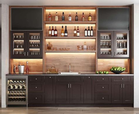 Wall Wet Bar Ideas kitchensbythecreek Bar Wall Design, Bar Wall Ideas, Wet Bar Ideas, Bar Lounge Room, Wet Bar Designs, Home Wet Bar, Home Bar Rooms, Modern Home Bar, Basement Bar Designs