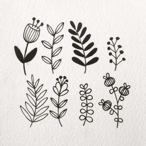 Card Decoration Ideas Drawing Simple, Simple Doodle Flowers, Simple Foliage Drawing, Easy Draw Flowers Simple, Floral Drawings Simple, Painted Pots Simple, Greenery Drawing Simple, Simple Botanical Art, Flower Pattern Drawing Simple