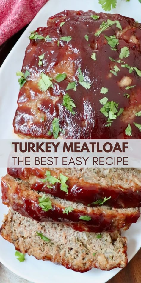 sliced turkey meatloaf glazed with bbq sauce on a plate Barbecue Turkey Meatloaf, Turkey Meatloaf 1 Lb, Turkey And Pork Meatloaf, Turkey Meatloaf Recipes Easy Quick, Turkey Meatloaf With Gravy, Best Turkey Meatloaf Recipes, Simple Turkey Meatloaf, Ina Garten Turkey Meatloaf, Meatloaf With Oats