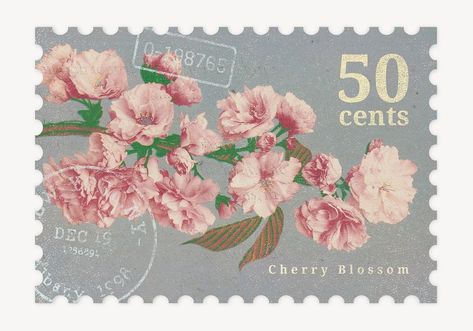 Vintage Stamps Postage, Vintage Cherry Blossom, Stamp Illustration, Japanese Stamp, Japanese Poster Design, Vintage Cherry, Mail Stamp, Cherry Blossom Art, Japanese Flower