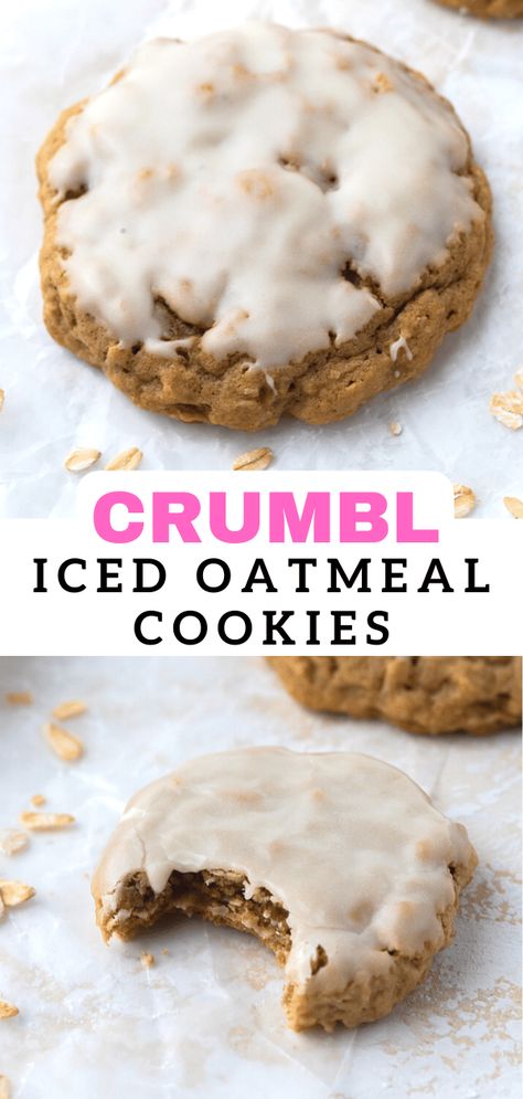 Copycat Crumbl Oatmeal Cookie, Iced Oatmeal Cinnamon Cookies, Crumble Cookie Oatmeal Copycat Recipe, Crumble Iced Oatmeal Cookies, Crumble Oatmeal Raisin Cookies, Crumbl Banana Bread Cookies, Oatmeal Cookies Crumbl, Crumble Oatmeal Cookie, Crmble Cookie Recipes