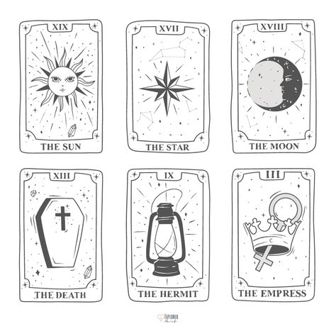 Things To Draw On Flash Cards, Taro Tattoo Tarot Cards, Sun And Moon Tarot Card Drawing, Empress Tarot Card Tattoo Simple, Coloring Pages Tarot Cards, How To Draw Tarot Cards, The Star Tarot Tattoo Simple, Tarot Card Tattoo Design Simple, Tarot Cards Drawing Simple