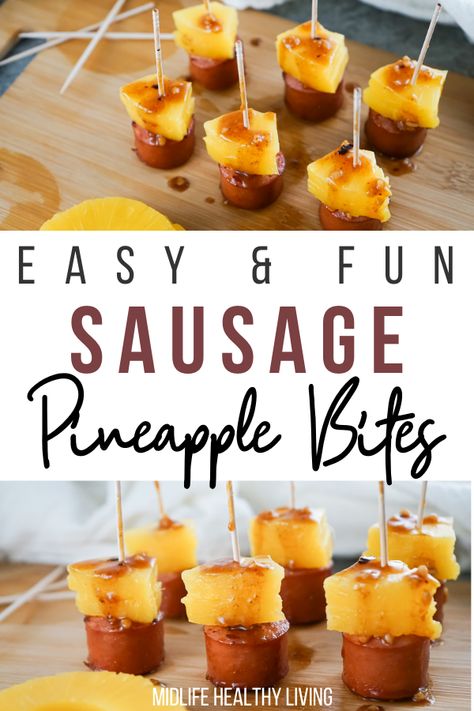 Making these sausage pineapple bites is easy and fun! This is a great recipe to use for parties as an appetizer, or for a side dish or snack! Sausage Pineapple bites are a delicious finger food! Sausage Pineapple, Sausage Appetizers, Fruit Appetizers, Finger Foods Easy, Party Appetizers Easy, Finger Food Appetizers, How To Cook Sausage, 140 Pounds, Party Food Appetizers