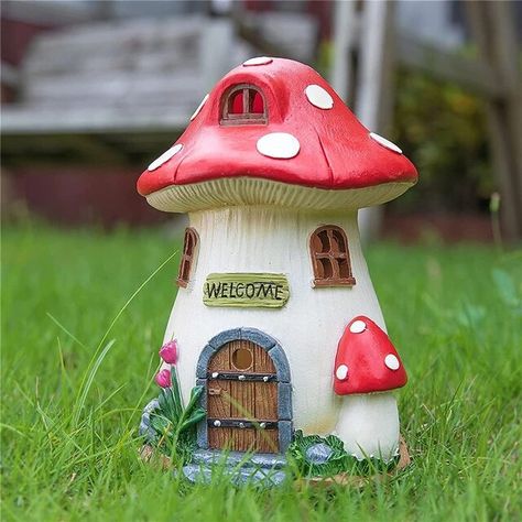 Hot selling mushroom house solar lamp resin crafts gardening garden decoration gifts _ - AliExpress Mobile Fairy Landscape, Landscape House, Mushroom Cottage, Clay Fairy House, Garden Mushrooms, Outdoor Garden Lighting, Mushroom Fairy, Clay Fairies, Clay Houses