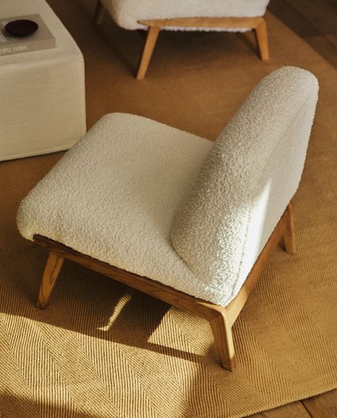 UPHOLSTERED BOUCLÉ WOOL ARMCHAIR | Zara Home United Kingdom Zara Home Armchair, Wool Chair, Spa Chair, Upholstered Armchair, Armchair Furniture, Modern Bedroom Design, Bedroom Chair, Upholstered Arm Chair, Front Room