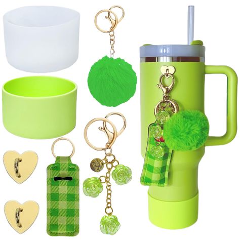 PRICES MAY VARY. Green Accessories for Stanley Cup 40OZ:2 High quality silicone cup boot cover for Stanley 40Oz Tumbler with handle or for Gym Sports Water Bottle with 7.5cm dia Cute Water Bottle Charms:Put the heart hook to your water bottle and you can decorate your bottle with our lipstick bag and pompom ball,or DIY with your airpods and keychain.Your water bottle will definitely be the most special one in the crowd. Protect and Decorate your Bottle:Two colors water bottle boots can protect y Stanley Cup Keychain, Stanley Green, Stanley 40oz Tumbler, Boot Holder, Green Bay Packers Shirts, Keychain Charms, Keychain Craft, Cute Water Bottles, Lip Balm Holder