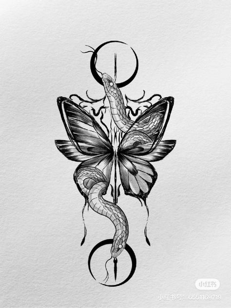 Butterfly Hand Tattoo, Butterfly Tattoo Meaning, Desain Buklet, Snake Tattoo Design, Creepy Tattoos, Dope Tattoos For Women, Tattoo Style Drawings, Spine Tattoos, Snake Tattoo