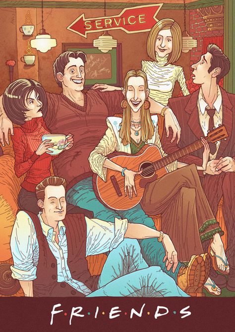 Remember when you wished your friends were this cool? | 28 Pieces Of Unsettling 90s Sitcom Fan Art Fan Art Avatar, Art Harry Potter, Fan Art Anime, 90s Sitcoms, Friends Poster, Ross Geller, Friends Cast, Friends Tv Series, Joey Tribbiani