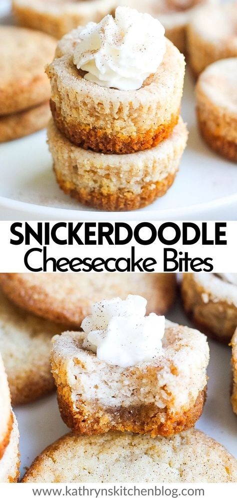 These snickerdoodle cheesecake bites are easy, spiced, sweet, and creamy! Perfect for any occasion whenever you're wanting a yummy cheesecake snack! #cheesecake #cheesecakebites #snickerdoodles #easydessert #bake Cheesecake Cupcakes Recipe, Chocolate Crinkle Cookies Recipe, Snickerdoodle Cheesecake, Mini Cheesecake Bites, Cheesecake Bites Recipe, Crinkle Cookies Recipe, Chocolate Crinkle, International Desserts, Mini Cheesecake Recipes