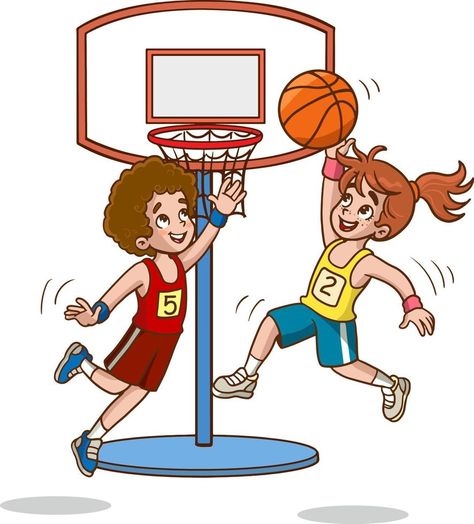 vector illustration of kids playing basketball Sports Related Drawing, Kids Playing Drawing, Playing Basketball Drawing, Kids Playing Illustration, Kids Playing Basketball, Sport For Kids, Activities Illustration, Play Illustration, Video Game Drawings