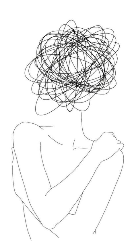 Simplistic Line Art, Cloudy Mind Tattoo, Confusion Tattoo, Line Art Design Tattoo, Insecurity Tattoo, Drawing About Overthinking, Confused Tattoo, Overthinker Art Drawing, Cerebro Dibujo