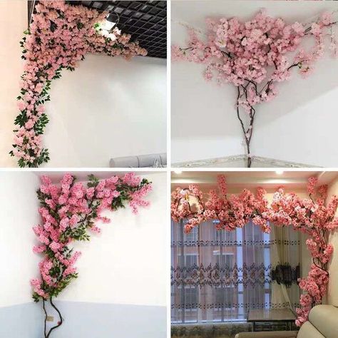 Artificial Cherry Set Meal Rattan Wedding Wall Decoration Flower Indoor Living Room Decoration False Flower Fattan Franch - Artificial Flowers - AliExpress Silk Flower Diy, Cherry Tree Branch, Silk Flowers Diy, Artificial Cherry Blossom Tree, Salon Suites, Beauty Room Design, Cherry Blossom Branch, Wedding Wall Decorations, Wedding Wall