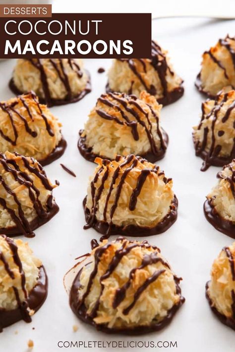 These coconut macaroons are moist and chewy, with just the right amount of sweetness. Drizzled with chocolate ganache, they’re an irresistible treat! These macaroons are never dry, won’t fall apart, and have the absolute best texture. The outsides are toasted and nutty, and insides are so soft and chewy. | how to make coconut macaroons | homemade macaroons easy | homemade macaroons recipe | macaroons with coconut | how to make macaroons step by step recipes | coconut dessert recipes Macaroons Easy, Chocolate Coconut Macaroons, Coconut Macaroons Easy, Coconut Macaroon, Coconut Macaroons Recipe, Just One Cookbook, Cookie Sandwich, Macaroon Recipes, Japanese Recipes