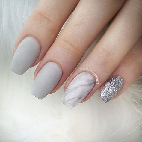 19 Stunning Matte Nail Colors for Winter 2023-2024 - thepinkgoose.com Grey And Marble Nails, Matt Grey Nails Short, Light Grey Nail Designs, Matt Silver Nails, Classy Grey Nails, Marble Nails Grey, Grey Nails Inspiration, Grey Marble Nail Designs, Matt Grey Nails