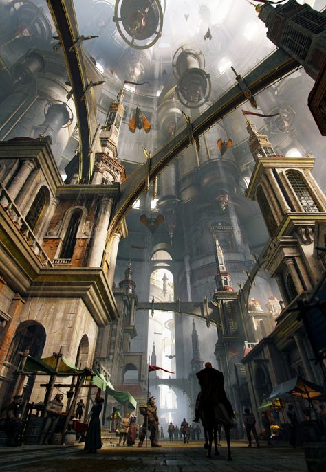 Sience Fiction, Tower City, Steampunk Art, City Landscape, Gods And Goddesses, Fantasy Landscape, City Art, New Adventures, Fantasy World