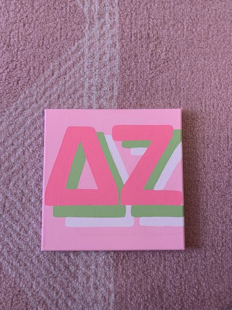 Zeta Canvas Ideas, Sorority Canvas Sigma Kappa, Zeta Canvas Painting, Delta Zeta Big Little Baskets, Dz Canvas Painting, Sorority Canvas Paintings Delta Zeta, Delta Gamma Paintings Canvases, Kappa Delta Art, Delta Zeta Painting Canvases