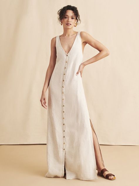 Big Sur Dress - Linen – Faherty Brand Full Maxi Dress, Ankara Fashion, Timeless Dress, Breezy Dress, Maxi Styles, Linen Maxi Dress, Style Maxi Dress, Button Dress, Big Sur