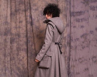 NEW Winter Coat Asymmetric Black Quilted Hooded Coat by | Etsy Steampunk Coat, Black Hooded Coat, Army Green Coat, Gothic Coat, Green Wool Coat, Asymmetrical Coat, Winter Coat Women, Loose Coat, Wool Winter Coat