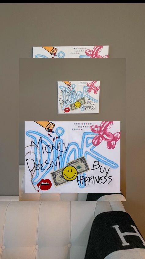 Designer Canvas Painting, Money Paintings On Canvas, Dior Painting, Boujee Paintings, Painting Happiness, Prada Art, Trendy Tiktok, Off-white Logo, Spray Paint Art