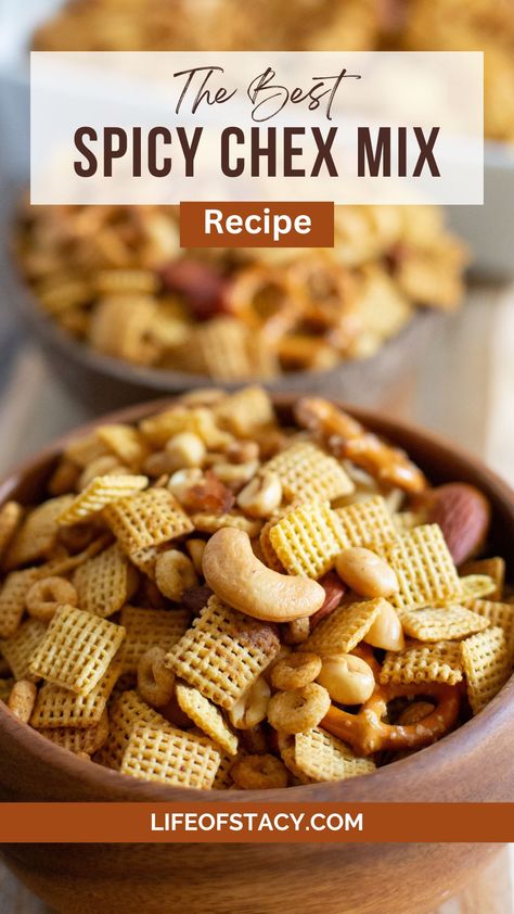 Bowl of Chex Mix Spicy Chex Mix Recipes, Chex Mix Inspired Recipes, Chex Mix Recipes Spicy, Spicy Chex Mix, Texas Trash, Snack To Make, Chex Mix Recipe, Bagel Chips, Chex Mix Recipes