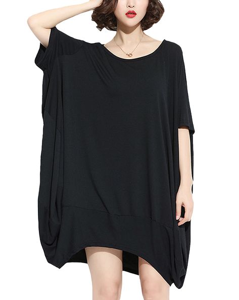 PRICES MAY VARY. This casual fashion and comfortable oversized t-shirt has short batwing sleeves, a relaxed fit, and a stylish appearance. The fabric of this oversized tunic is made of rayon and spandex with an elastic closure for a soft, lightweight and skin-friendly feel. The high-low hemline design of the oversized tshirt is great for hiding the belly and hips, and the loose style allows it to be worn off-the-shoulder. This oversized shirt dress suitable for a variety of occasions, such as ho Oversize Tshirt, Black Sundress, Oversized Shirt Dress, Long Beach Dress, Tshirt Fashion, Oversized Tunic, Oversize T Shirt, Oversized Dress, Beach T Shirts