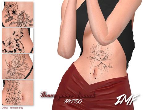 Sims 4 — IMF Tattoo Flower Power Stomach by IzzieMcFire — Stomach tattoo in 1 color. 5 designs. Female only. Chest area Sims 4 Cc Tattoo Alpha, Sims Tattoo, Cc Tattoo, Stomach Tattoo, Sims 4 Cheats, Sims 4 Tattoos, Sims 4 Piercings, Sims 4 Challenges, Belly Tattoo