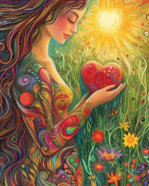 love my heart❤️｜original spiritual artwork 🧚🏻original AI art combine with spirituality 👉For personal use only #healingart #spiritualart #spiritualawakenings #spiritualhealing #arthealing #aiartist Higher Self Art Spiritual, Soul Pictures, Spiritual Pics, Spiritual Art Painting, Beautiful Morning Images, Radiant Woman, Spiritual Art Soul, Heart In Nature, Spiritual Images