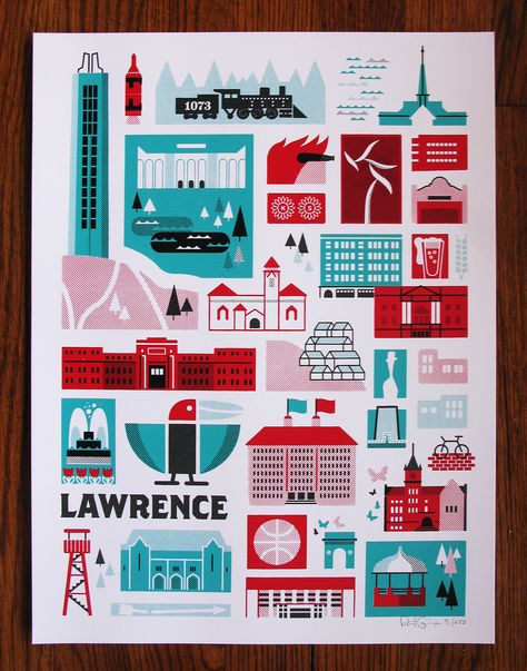 Landmark Print Series; Lawrence by Patrick Giroux School Auction Projects, Diy Graphic Design, Rock Chalk Jayhawk, School Auction, Lawrence Kansas, Auction Projects, Rock Chalk, Poster Diy, Free State