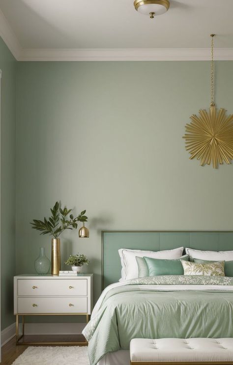 Green Room Ideas Bedroom, Green Room Colors, Mint Green Bedroom, Green And White Bedroom, Mint Green Rooms, Mint Bedroom, Green Bedroom Walls, Home Wall Colour, Mint Green Walls