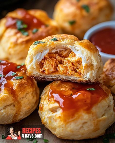 Buffalo Chicken Biscuit Bombs Chicken And Buscuits, Pillsbury Biscuit Recipes, Dinner Biscuit, Chicken Biscuit, Spicy Buffalo Chicken, Pillsbury Biscuits, Chicken Balls, Autumn Afternoon, Chicken And Biscuits