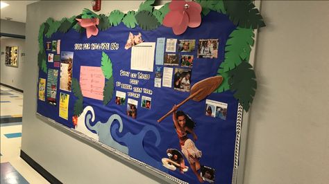 Moana bulletin board, RA bulletin board, academic success bulletin board, RA life Moana Bulletin Board, Ra Themes, Work Bulletin Boards, Lobby Ideas, Ra Bulletins, Moana Theme, Ra Boards, Hawaii Theme, Hall Decoration