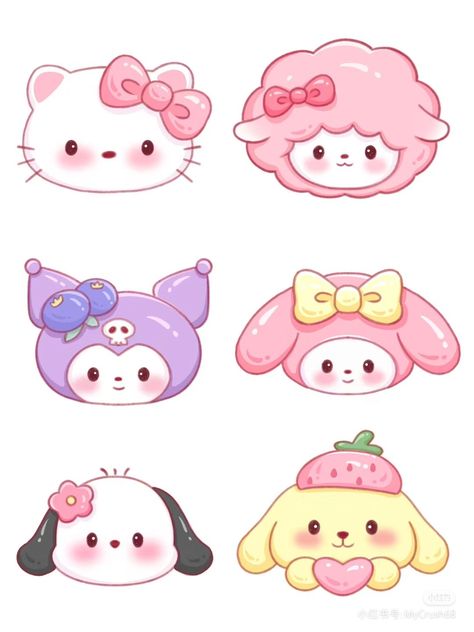 Cute Stickers Ideas Sanrio, Stiker Kuromi, Stiker Sanrio, Cute Sanrio Stickers, Sanrio Stickers, ليلو وستيتش, Cute Easy Doodles, Hello Kitty Crafts, Arte Van Gogh