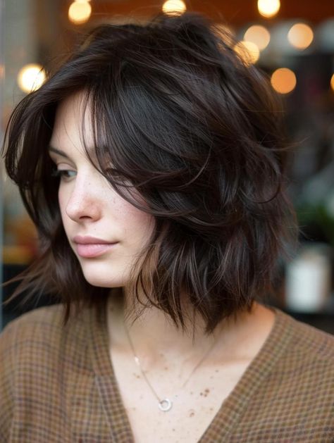 Short Layered Haircuts With Curtain Bangs, Short Layered Haircuts Wavy Hair, Good Haircuts For Round Faces, Lob Haircut For Round Face, Curtain Bangs For Fine Hair, Straight Short Haircut, Lob Haircut Long, U Shape Haircut, Lob Haircut Thick Hair