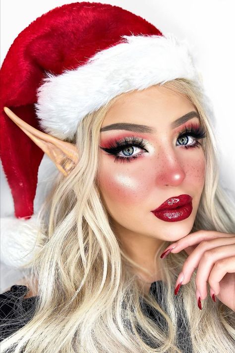 fun Christmas makeup looks Christmas Elf Makeup, Holiday Makeup Christmas, Xmas Makeup, Christmas Makeup Looks, Christmas Eye Makeup, Christmas Makeup Look, Holiday Makeup Looks, Elf Makeup, Holiday Makeup