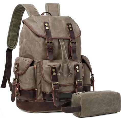 This Backpack Is Made Of Waxed Canvas With Premium Genuine Crazy Horse Leather Trim. High-Density Canvas Is Made Of Pure Cotton, Tightly Woven And Waxed, Making It Strong, Abrasion-Resistant, Scratch-Resistant And Waterproof, Effectively Protecting Your Tech Products. Crazy Horse Leather Is Made Of High-End First-Layer Cowhide With A Thickness Of 2.5mm. Sturdy And Durable, It Can Meet Daily Heavy-Duty Use And Adventurers. This Leather Backpack Dimensions Is 13.7”L X 5.9” H X 17.7” W Inch, With A Messenger Backpack, Waxed Canvas Backpack, Tech Backpack, Mesh Backpack, Retro Backpack, Vintage Backpacks, Canvas Backpack, Waxed Canvas, Crazy Horse