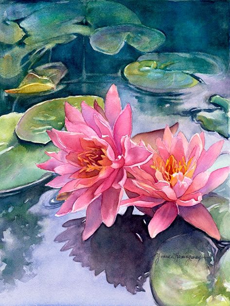 Geometry Sketch, Lotus Geometric, Lotus Painting, Pink Lotus, Lotus Flowers, Watercolor Flowers Paintings, A Pond, Flower Art Painting, The Pond