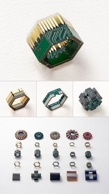 Tech Jewelry, Modern Jewellery, Electronic Art, Glass Rings, Circuit Board, Contemporary Jewellery, Contemporary Jewelry, Schmuck Design, Modern Jewelry